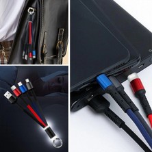Marsilyan Işıklı Anahtarlık Model 3 In 1 USB Çıkışlı Mikro,type-C ve Iphone Uyumlu Şarj Kablosu (K95)