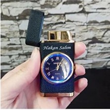 Giralstore Kişiye Özel Isim Baskılı Özel Yapım Saatli Çakmak Turbo Işıklı Rüzgara Dayanıklı Çakmak