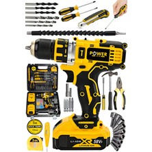 Power Black Poweblack Pro Germany Technology 58VF 5AH Çelik Mandren Çift Akülü Vidalama Şarjlı Matkap Seti