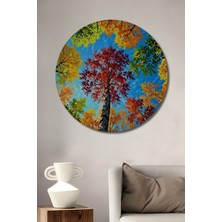 Teona Ahşap Gökkuşağı Ormanında Ahşap Dekoratif Tablo Yağlı Boya Görünümlü Sanat Eseri Yuvarlak Tablo