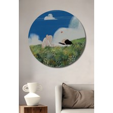 Teona Ahşap Gökyüzü Altında Huzur Tırtıl Sanatı Ahşap Dekoratif Tablo Yuvarlak Tablo