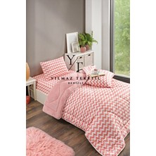 ChicMaison Tek Kişilik Pofuduk Uyku Seti Wellsoft Materyal Geometrik Desen Lastikli Çarşaflı Pudra Zigzag