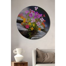 Teona Ahşap Rengarenk Kelebek Çiçekleri Sulu Boya Görünümlü Ahşap Dekoratif Tablo Yuvarlak Tablo