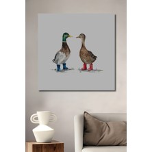 Teona Ahşap Sevimli Ördekler Sulu Boya Görünümlü Dekoratif Ahşap Tablo Dikdörtgen Tablo