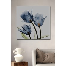 Teona Ahşap Mavi Lale Sulu Boya Görünümlü Ahşap Dekoratif Tablo Dikdörtgen Tablo