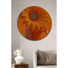 Teona Ahşap Turuncu Çiçekli Kahve Fincanı Sulu Boya Görünümlü Ahşap Dekoratif Tablo Yuvarlak Tablo