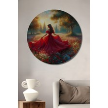Teona Ahşap Kırmızı Elbiseli Gızemlı Orman Yağlı Boya Görünümlü Ahşap Dekoratif Tablo Yuvarlak Tablo