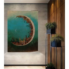 Teona Ahşap Ay Hilal Içinde Şehir Yağlı Boya Görünümlü Ahşap Dekoratif Tablo Dikdörtgen Tablo