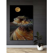 Teona Ahşap Ay Işığı Altında Dalgalanan Kayalar Yağlı Boya Görünümlü Ahşap Dekoratif Tablo Dikdörtgen Tablo