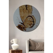 Teona Ahşap Kahveyle Yapılmış Kelebek Yağlı Boya Görünümlü Ahşap Dekoratif Tablo Yuvarlak Tablo