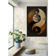 Teona Ahşap Yağlı Boya Görünümlü Yin Yang Ahşap Dekoratif Tablo Dikdörtgen Tablo