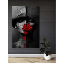 Teona Ahşap Gızemlı Kadın ve Kırmızı Gül Yağlı Boya Görünümlü Ahşap Dekoratif Tablo Dikdörtgen Tablo
