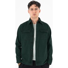 Souris Erkek Nefti Kot Ceket Relax Fit Kapaklı Çift Cepli Gömlek Yaka