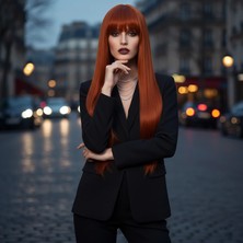 Marsilyan Düz Perçemli Uzun Fiber Sentetik Peruk - Bakır