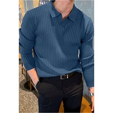 Tarz Cool Saks Erkek Polo Yaka Fitilli Triko Kazak