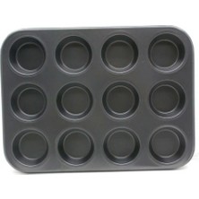 Marsilyan 12 Gözlü Metal - Siyah Düz Muffın Kalıp (K95)