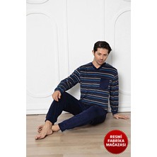 Aydoğan Lacivert Erkek Kadife Pijama Takımı Bisiklet Yaka Uzun Kollu 13018 Aydogan ®