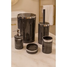 Makri Home 5 Parça Akrilik Banyo Seti, Şık ve Kaliteli Akrilik, Gümüş Renk Detaylı, Gri Mermer Desen