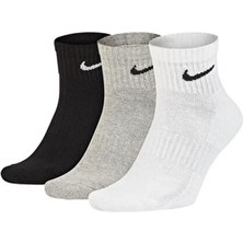 Nike 3 Çift Sporcu Çorap Medium Çok Renkli (Beyaz Siyah Gri) Unisex Rahat Kullanım İçin