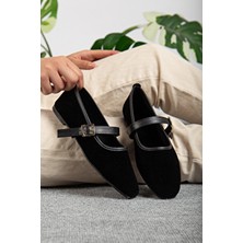 Jackers Kadın Kadife Kumaş Esnek Lastik Kemerli Rahat Günlük Şık Sade Babet