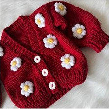 Home Bebek Hırka Ceket Uzun Kol Kırmızı El Örgüsü Günlük Kullanıma Uygun