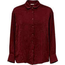 Mixray 4624 Kadın Saten Krinkıl Gömlek Mürdüm