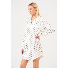 Dofi Kadın 1743 Düğmeli Puantiyeli Gecelik Nefes Alabilen Kumaş - Ekru