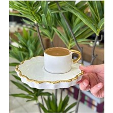 Onedekor 6'lı Arges Özel Seri Sunum Tabaklı Kahve Fincanı Beyaz