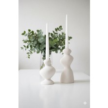 Mumella Dekoratif Beton Şamdan Asimetrik Kısa Uzun ‘li Şamdan Mumluk Ev Dekorasyon Ofis 2 Li