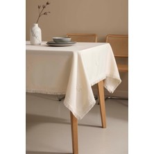 Silvio Krem Güpür Çiçekli Masa Örtüsü 160X220 cm