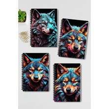 Qoeuyl Boutique Pop Art Kurt Temalı Tasarım Tel Spiralli 4'lü Hatıra, Günlük, Ajanda, Anı, Okul Defter Seti