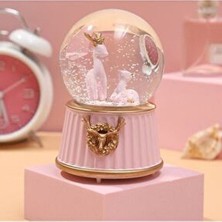 Hediyesahibi Geyikli Orta Boy Işıklı Müzikli Kar Küresi Vintage Tarz Dekoratif Tasarım