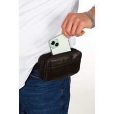  %100 gerçek doğal deri 3 fermuarlı kemer çantası ve bel çantası