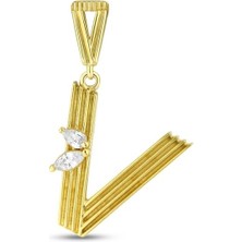 Assos Pırlanta Altın V Harf Kolye Ucu - 14K