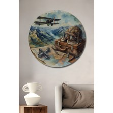 Teona Ahşap Sulu Boya Görünümlü Ahşap Dekoratif Tablo Uçuş Tutkusu Macerası Yuvarlak Tablo