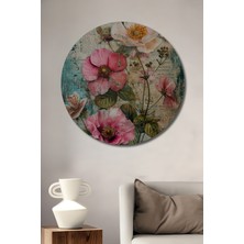 Teona Ahşap Büyüleyici Pastel Çiçekler Yağlı Boya Görünümlü Ahşap Dekoratif Tablo Yuvarlak Tablo