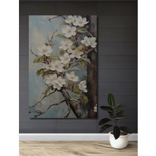 Teona Ahşap Beyaz Çiçekler Ahşap Dekoratif Tablo Yağlı Boya Görünümlü Dikdörtgen Tablo