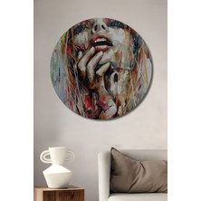Teona Ahşap Modern Sanat Yağlı Boya Görünümlü Kadın Portresi Ahşap Dekoru Tablo Yuvarlak Tablo
