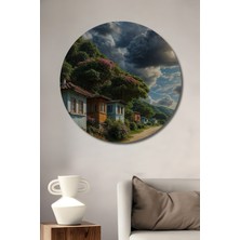 Teona Ahşap Deniz Kenarı Yağlı Boya Görünümlü Ahşap Dekoratif Tablo Yuvarlak Tablo