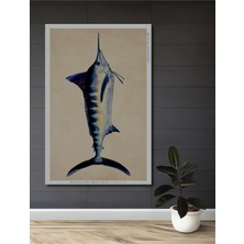Teona Ahşap Atlantic Mavi Marlin Sulu Boya Görünümlü Sanat Tablosu Ahşap Dekoratif Tablo Dikdörtgen Tablo