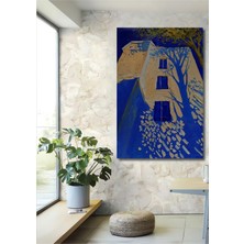 Teona Ahşap Mavi Ağaçlı Ev Yağlı Boya Görünümlü Ahşap Dekoratif Tablo Dikdörtgen Tablo