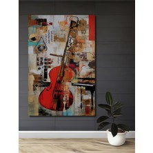 Teona Ahşap Keman Gitar ve Piyano Caz Senfonisi Yağlı Boya Görünümlü Ahşap Dekoratif Tablo Dikdörtgen Tablo
