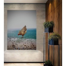 Teona Ahşap Dev Tavuk Sahili Istila Etti Yağlı Boya Görünümlü Dekoratif Ahşap Tablo Dikdörtgen Tablo