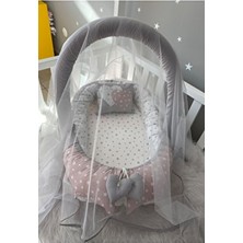 Jaju Baby Babynest Pudra Yıldız Desenli Cibinlik Tüllü ve Oyuncak Askılı Lüx Tasarım Jaju-Babynest Anne Yanı