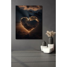 Teona Ahşap Gökyüzünde Kalp Şeklinde Bulutlar Yağlı Boya Görünümlü Ahşap Dekroatif Tablo Dikdörtgen Tablo