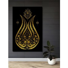 Teona Ahşap Altın Lale Hat Sanatı Yağlı Boya Görünümlü Ahşap Dekoratif Tablo Dikdörtgen Tablo