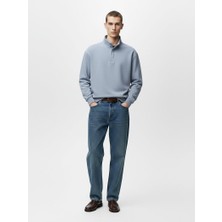 LTB Uzun Kollu Yarım Fermuarlı Regular Mavi Sweatshırt