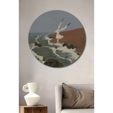 Teona Ahşap Deniz Kızı ve Martı Yağlı Boya Görünümlü Ahşap Dekoratif Tablo Yuvarlak Tablo