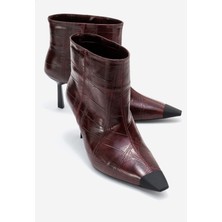 Luvi Rassel Bordo Baskı Mat Burunlu Kadın Ince Topuklu Bot
