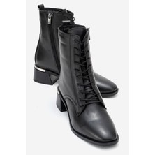 Luvi Avıa Siyah Cilt Hakiki Deri Kadın Kalın Topuklu Bot